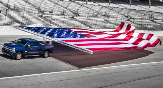 Chevrolet Towing Massive American Flag